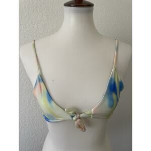Aila Blue Swim Bikini Top Swimwear Acid Tie Dye Tie Front Beach Summer